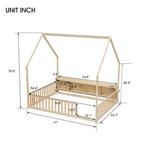 English Elm Full Size Pine House Bed with Led Lighting Built-in Storage and Charging Station for Kids Natural W504P460872