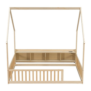 English Elm Full Size Pine House Bed with Led Lighting Built-in Storage and Charging Station for Kids Natural W504P460872