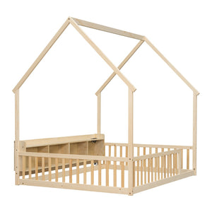 English Elm Full Size Pine House Bed with Led Lighting Built-in Storage and Charging Station for Kids Natural W504P460872