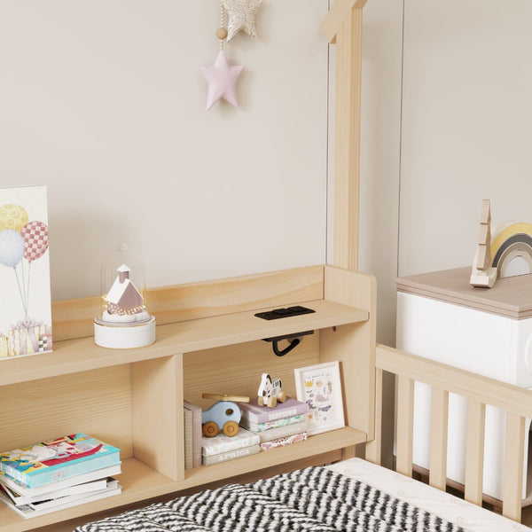 English Elm Full Size Pine House Bed with Led Lighting Built-in Storage and Charging Station for Kids Natural W504P460872