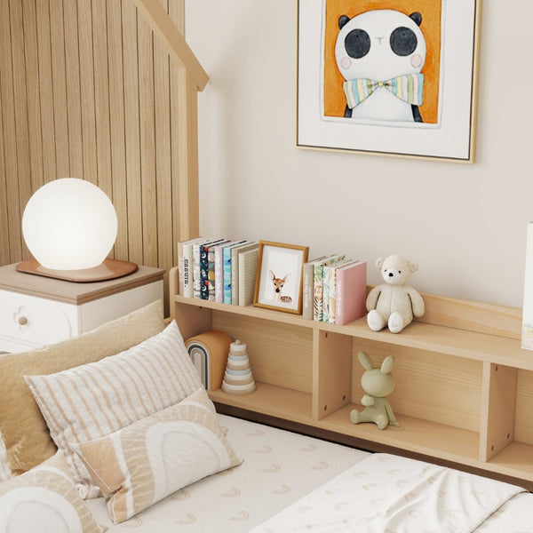 English Elm Full Size Pine House Bed with Led Lighting Built-in Storage and Charging Station for Kids Natural W504P460872