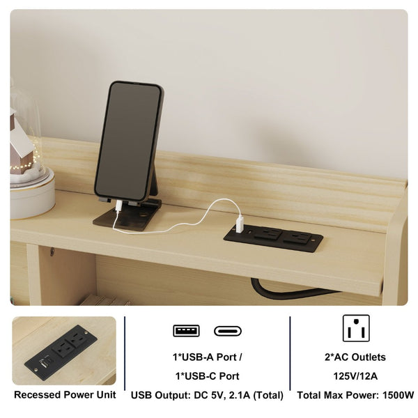 English Elm Full Size Pine House Bed with Led Lighting Built-in Storage and Charging Station for Kids Natural W504P460872