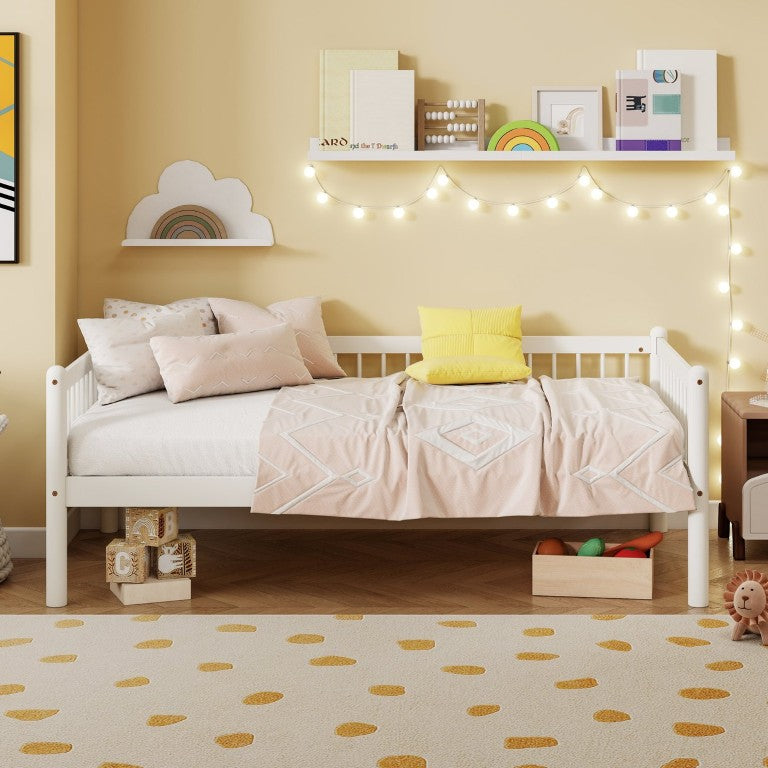 English Elm Double Twin House Bed Solid Pine Playhouse Frame with Safety Rails for Kids White 78.5 L x 41.8 W x 28.5 H W504P462838