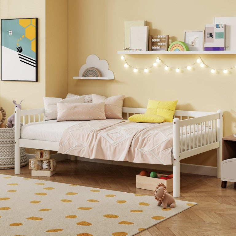 English Elm Double Twin House Bed Solid Pine Playhouse Frame with Safety Rails for Kids White 78.5 L x 41.8 W x 28.5 H W504P462838