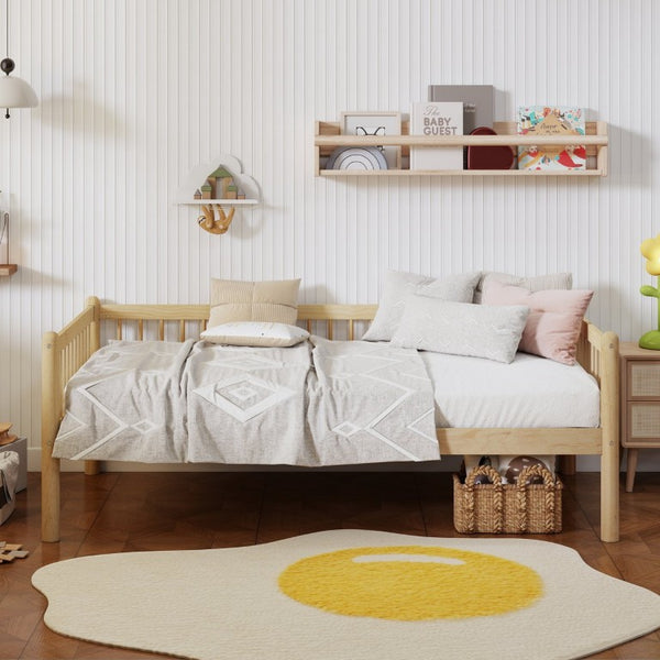 English Elm Twin Pine Spindle Daybed Solid Wood Frame with Guardrails for Guest or Kids Room Natural Twin W504P462839