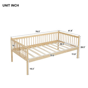 English Elm Twin Pine Spindle Daybed Solid Wood Frame with Guardrails for Guest or Kids Room Natural Twin W504P462839