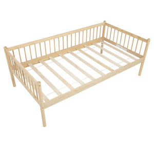 English Elm Twin Pine Spindle Daybed Solid Wood Frame with Guardrails for Guest or Kids Room Natural Twin W504P462839