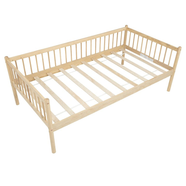English Elm Twin Pine Spindle Daybed Solid Wood Frame with Guardrails for Guest or Kids Room Natural Twin W504P462839