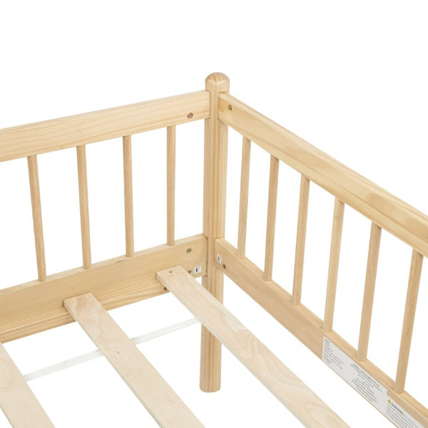 English Elm Twin Pine Spindle Daybed Solid Wood Frame with Guardrails for Guest or Kids Room Natural Twin W504P462839
