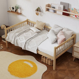 English Elm Twin Pine Spindle Daybed Solid Wood Frame with Guardrails for Guest or Kids Room Natural Twin W504P462839