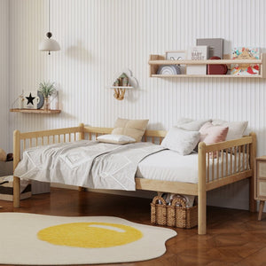 English Elm Twin Pine Spindle Daybed Solid Wood Frame with Guardrails for Guest or Kids Room Natural Twin W504P462839