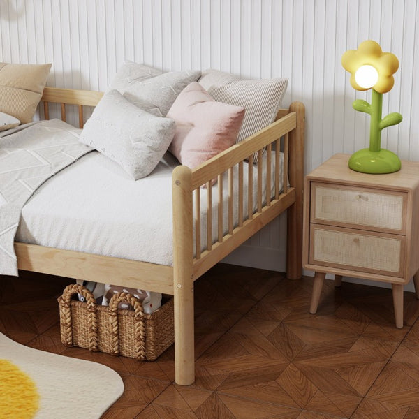 English Elm Twin Pine Spindle Daybed Solid Wood Frame with Guardrails for Guest or Kids Room Natural Twin W504P462839