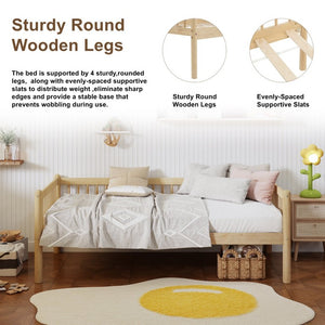 English Elm Twin Pine Spindle Daybed Solid Wood Frame with Guardrails for Guest or Kids Room Natural Twin W504P462839