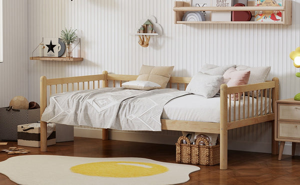 English Elm Twin Pine Spindle Daybed Solid Wood Frame with Guardrails for Guest or Kids Room Natural Twin W504P462839