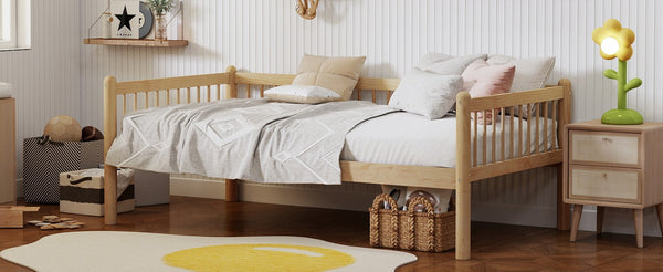 English Elm Twin Pine Spindle Daybed Solid Wood Frame with Guardrails for Guest or Kids Room Natural Twin W504P462839