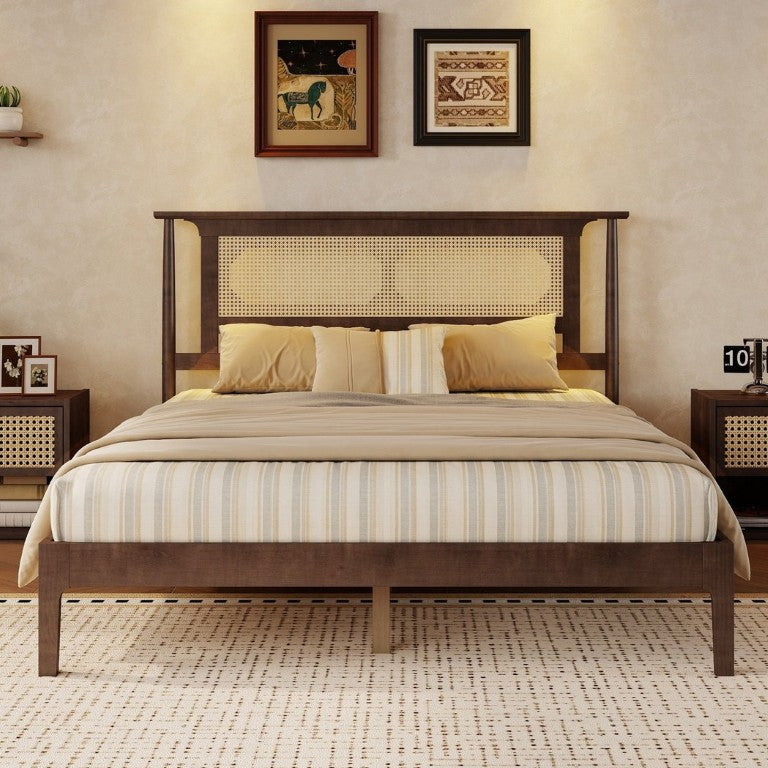 English Elm Twin Pine Spindle Daybed Solid Wood Frame with Guardrails for Guest or Kids Room Walnut Queen W504P462845