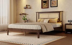 English Elm Twin Pine Spindle Daybed Solid Wood Frame with Guardrails for Guest or Kids Room Walnut Queen W504P462845