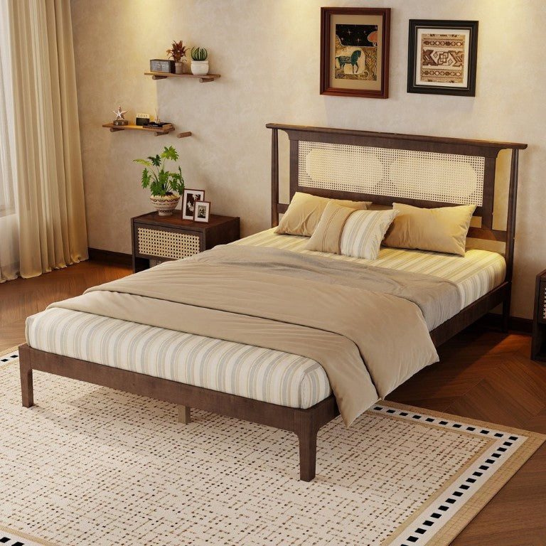 English Elm Twin Pine Spindle Daybed Solid Wood Frame with Guardrails for Guest or Kids Room Walnut Queen W504P462845