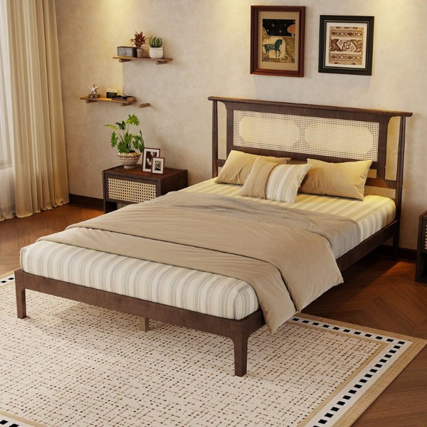 English Elm Twin Pine Spindle Daybed Solid Wood Frame with Guardrails for Guest or Kids Room Walnut Queen W504P462845