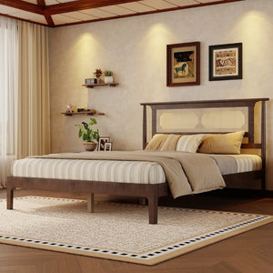 English Elm Twin Pine Spindle Daybed Solid Wood Frame with Guardrails for Guest or Kids Room Walnut Queen W504P462845