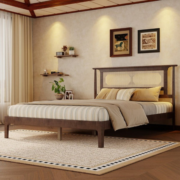 English Elm Twin Pine Spindle Daybed Solid Wood Frame with Guardrails for Guest or Kids Room Walnut Queen W504P462845