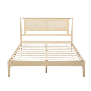 English Elm Queen Pine and PE Rattan Platform Bed Woven Lattice Headboard for Farmhouse Bedrooms Natural Queen Size W504P462846