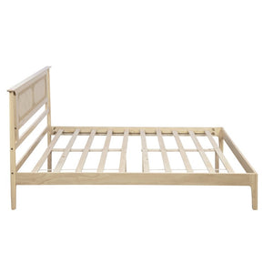 English Elm Queen Pine and PE Rattan Platform Bed Woven Lattice Headboard for Farmhouse Bedrooms Natural Queen Size W504P462846