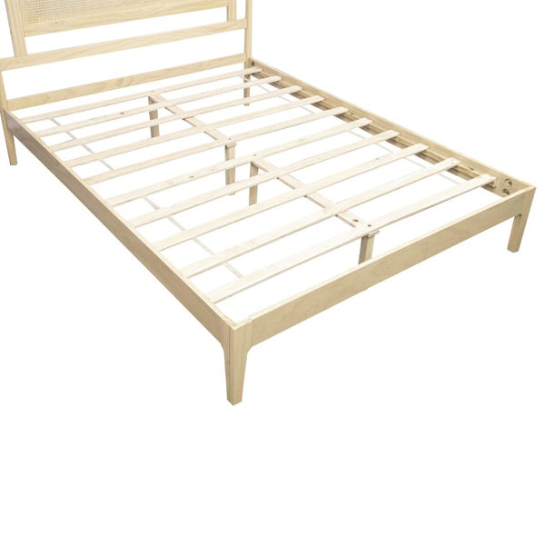 English Elm Queen Pine and PE Rattan Platform Bed Woven Lattice Headboard for Farmhouse Bedrooms Natural Queen Size W504P462846