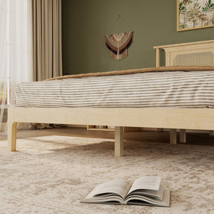 English Elm Queen Pine and PE Rattan Platform Bed Woven Lattice Headboard for Farmhouse Bedrooms Natural Queen Size W504P462846
