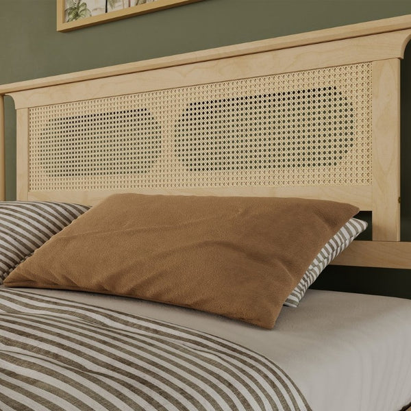 English Elm Queen Pine and PE Rattan Platform Bed Woven Lattice Headboard for Farmhouse Bedrooms Natural Queen Size W504P462846