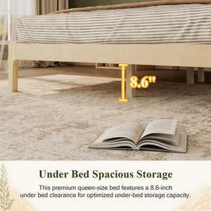 English Elm Queen Pine and PE Rattan Platform Bed Woven Lattice Headboard for Farmhouse Bedrooms Natural Queen Size W504P462846