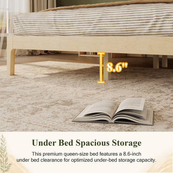 English Elm Queen Pine and PE Rattan Platform Bed Woven Lattice Headboard for Farmhouse Bedrooms Natural Queen Size W504P462846