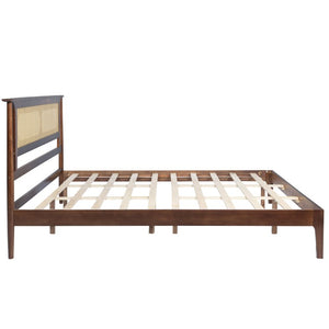 English Elm Queen Pine and PE Rattan Platform Bed Woven Lattice Headboard for Farmhouse Bedrooms Walnut King Size W504P462850