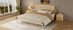 English Elm King Solid Pine Bed with Woven Rattan Headboard Farmhouse Platform Eight Leg Support Natural King W504P462851