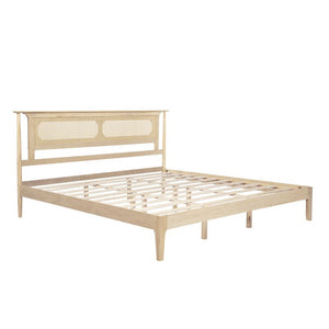 English Elm King Solid Pine Bed with Woven Rattan Headboard Farmhouse Platform Eight Leg Support Natural King W504P462851