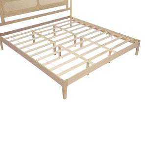 English Elm King Solid Pine Bed with Woven Rattan Headboard Farmhouse Platform Eight Leg Support Natural King W504P462851