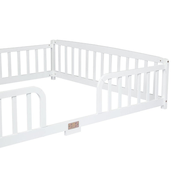 English Elm King Solid Pine Bed with Woven Rattan Headboard Farmhouse Platform Eight Leg Support White Queen W504P462865