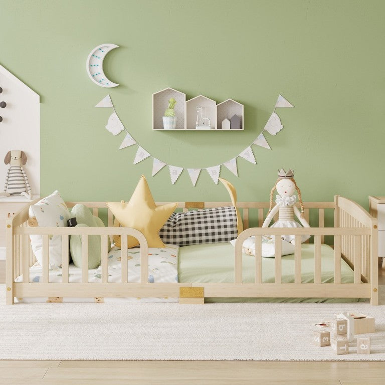 English Elm King Solid Pine Bed with Woven Rattan Headboard Farmhouse Platform Eight Leg Support Natural Queen W504P462866
