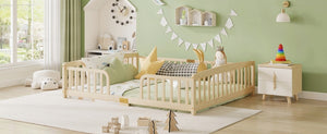 English Elm King Solid Pine Bed with Woven Rattan Headboard Farmhouse Platform Eight Leg Support Natural Queen W504P462866