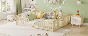 English Elm King Solid Pine Bed with Woven Rattan Headboard Farmhouse Platform Eight Leg Support Natural Queen W504P462866