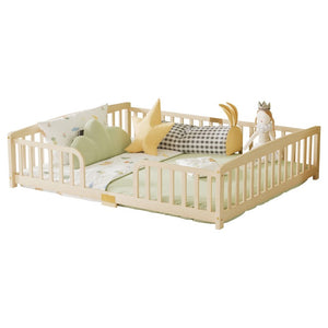English Elm King Solid Pine Bed with Woven Rattan Headboard Farmhouse Platform Eight Leg Support Natural Queen W504P462866