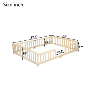English Elm King Solid Pine Bed with Woven Rattan Headboard Farmhouse Platform Eight Leg Support Natural Queen W504P462866