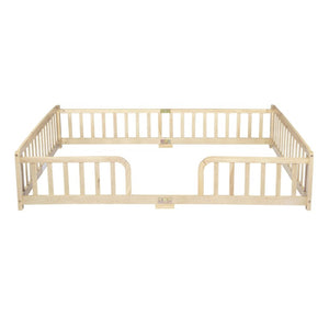 English Elm King Solid Pine Bed with Woven Rattan Headboard Farmhouse Platform Eight Leg Support Natural Queen W504P462866