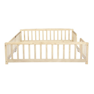 English Elm King Solid Pine Bed with Woven Rattan Headboard Farmhouse Platform Eight Leg Support Natural Queen W504P462866
