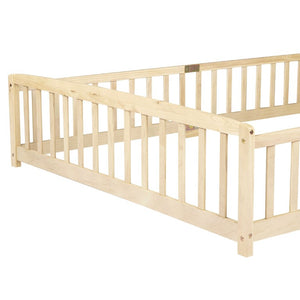 English Elm King Solid Pine Bed with Woven Rattan Headboard Farmhouse Platform Eight Leg Support Natural Queen W504P462866