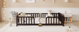 English Elm Twin Over Rubberwood Bunk Bed with Pull-Out Trundle for Kids Shared Rooms Espresso Floor Fence Bed W504P462867