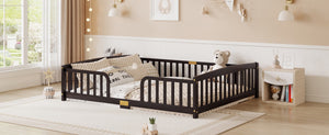 English Elm Twin Over Rubberwood Bunk Bed with Pull-Out Trundle for Kids Shared Rooms Espresso Floor Fence Bed W504P462867