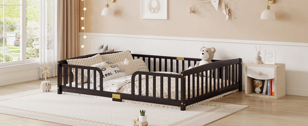 English Elm Twin Over Rubberwood Bunk Bed with Pull-Out Trundle for Kids Shared Rooms Espresso Floor Fence Bed W504P462867