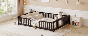 English Elm Twin Over Rubberwood Bunk Bed with Pull-Out Trundle for Kids Shared Rooms Espresso Floor Fence Bed W504P462867