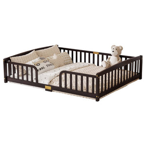 English Elm Twin Over Rubberwood Bunk Bed with Pull-Out Trundle for Kids Shared Rooms Espresso Floor Fence Bed W504P462867